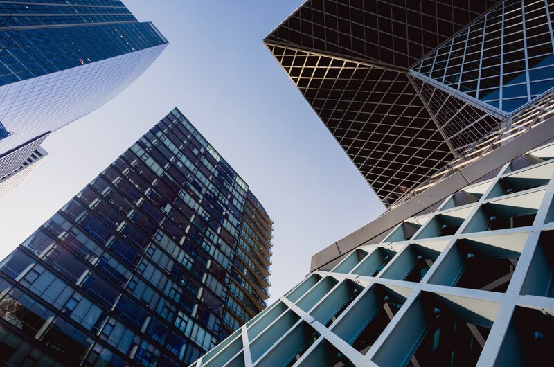 Looking up at buildings